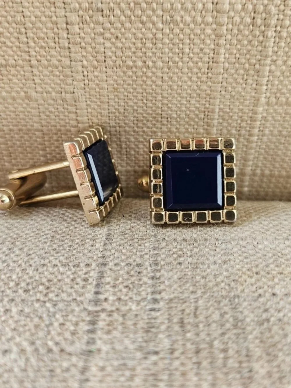 Vintage Cufflinks Blue/Gold Tone Dress Shirt Cuff Stud Links Fashion Jewelry